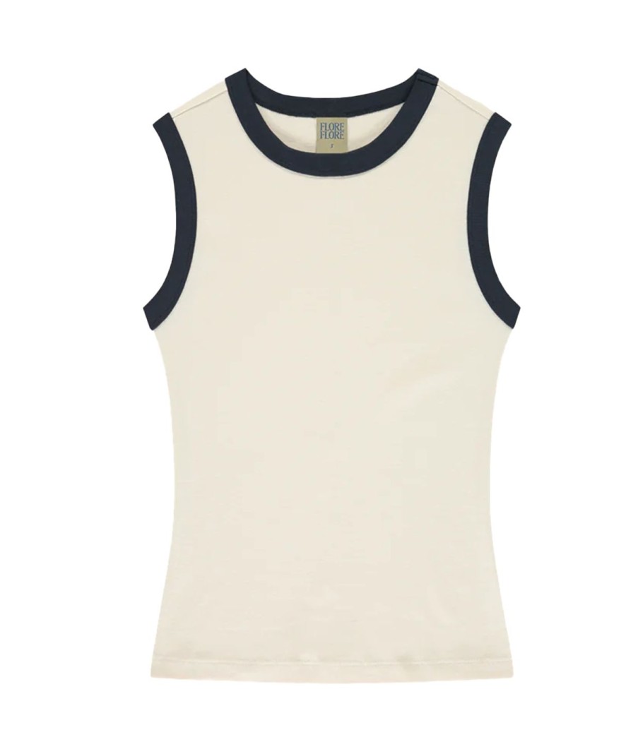 Clothing Flore Flore | Esme High Neck Trim Tank In Off White And Navy