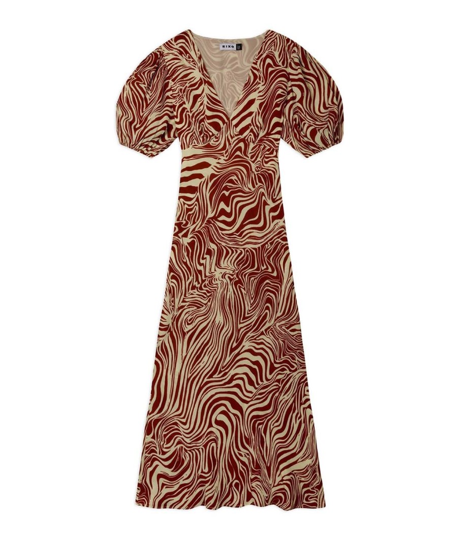 Clothing Rixo | Poppy Dress In Brown Marble Zebra