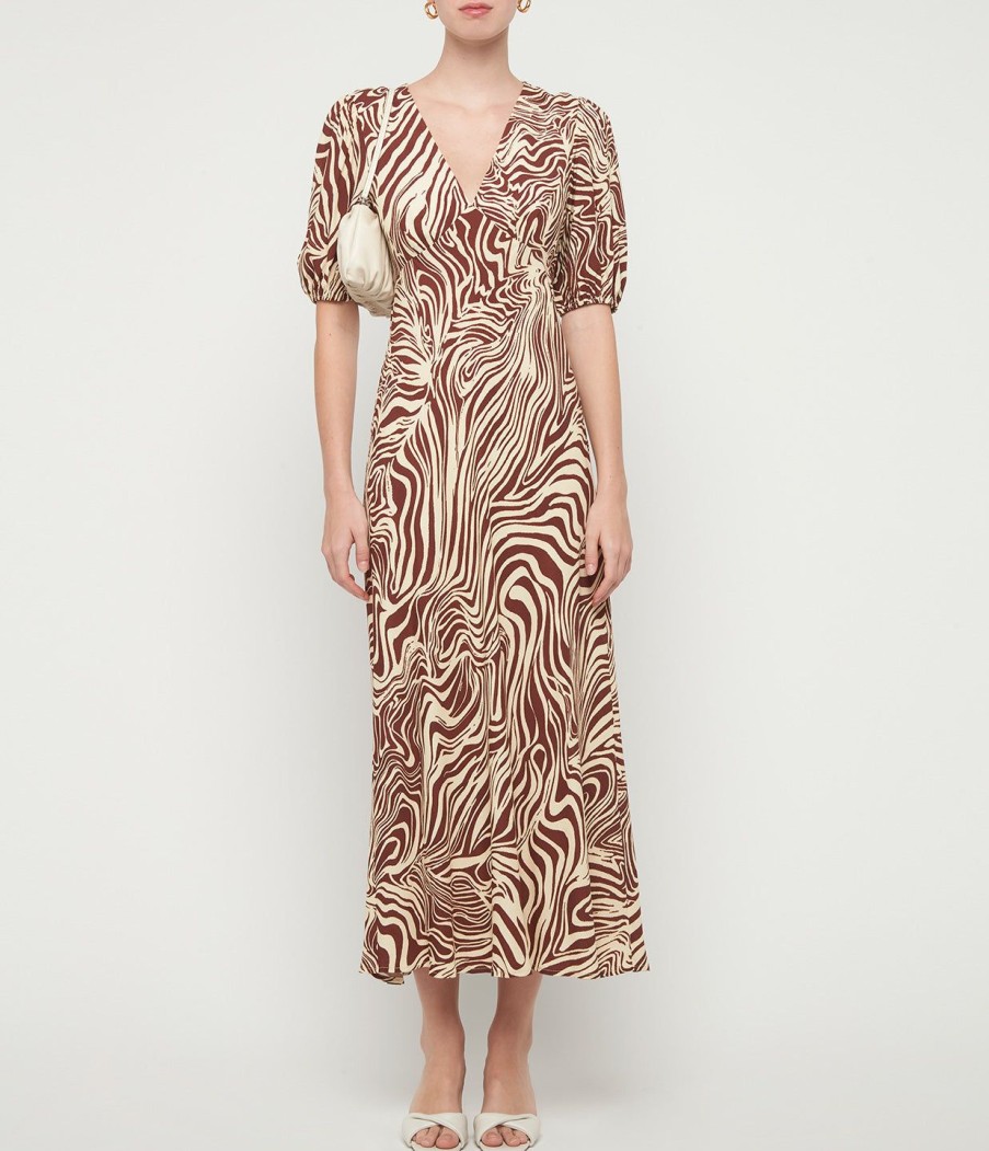 Clothing Rixo | Poppy Dress In Brown Marble Zebra