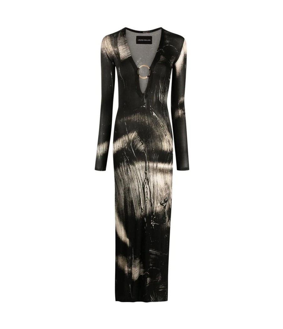 Clothing Louisa Ballou | Long Sleeve Helios Dress In Painted Black