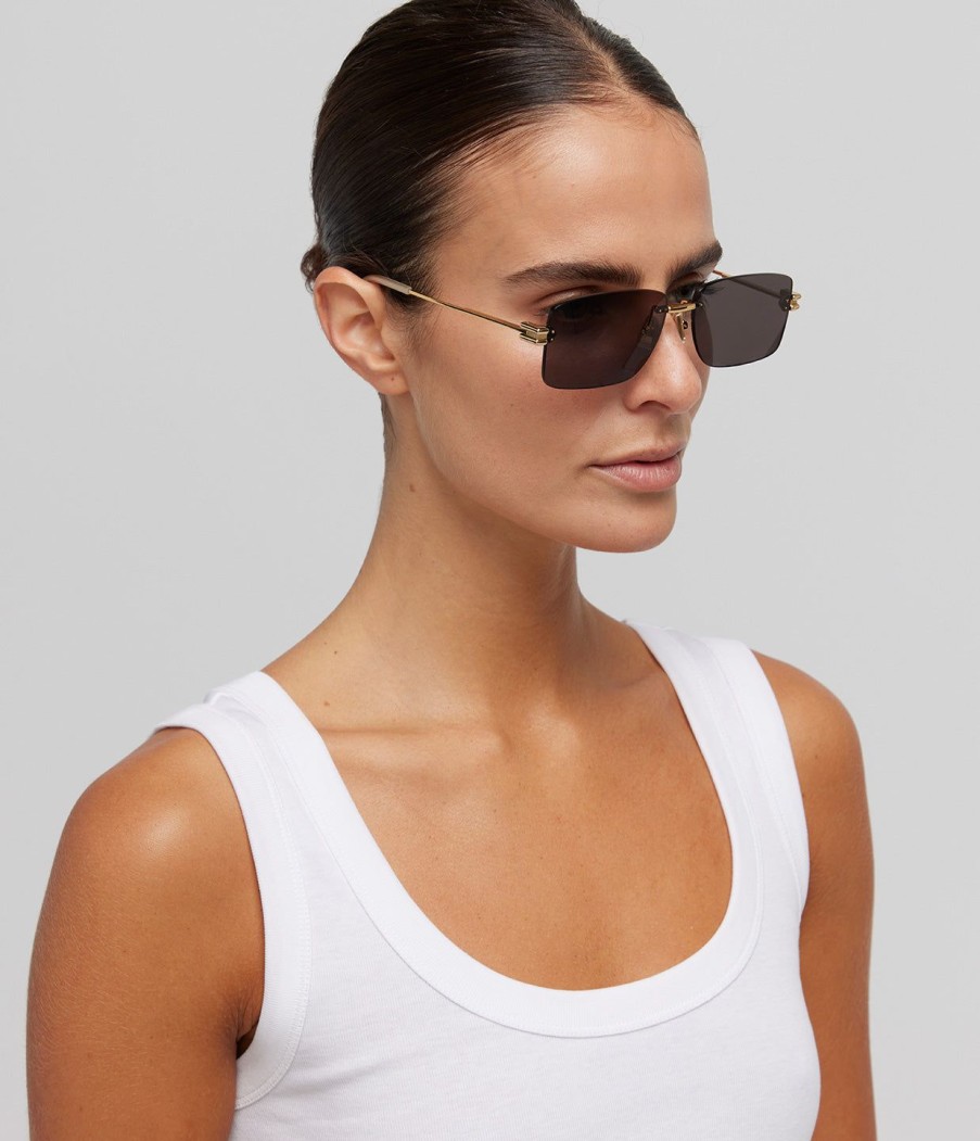 Accessories Bottega Veneta | Rectangular Metal Frame Sunglasses In Gold