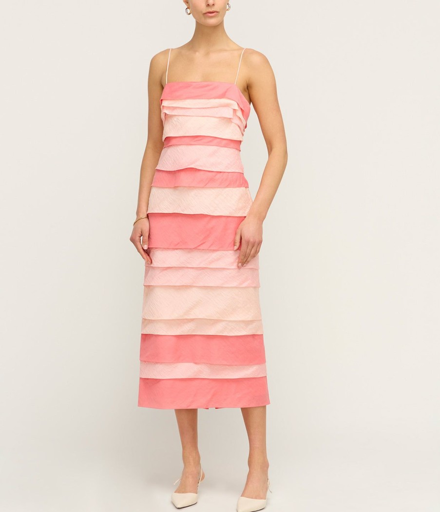 Clothing Acler | Kirton Midi Dress In Pearl And Pink