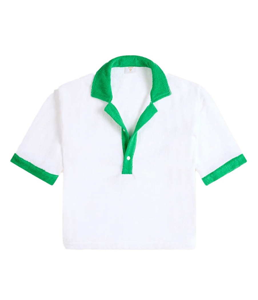 Clothing TERRY. | Estate Towelling Tee In Bianco With Verde Trim