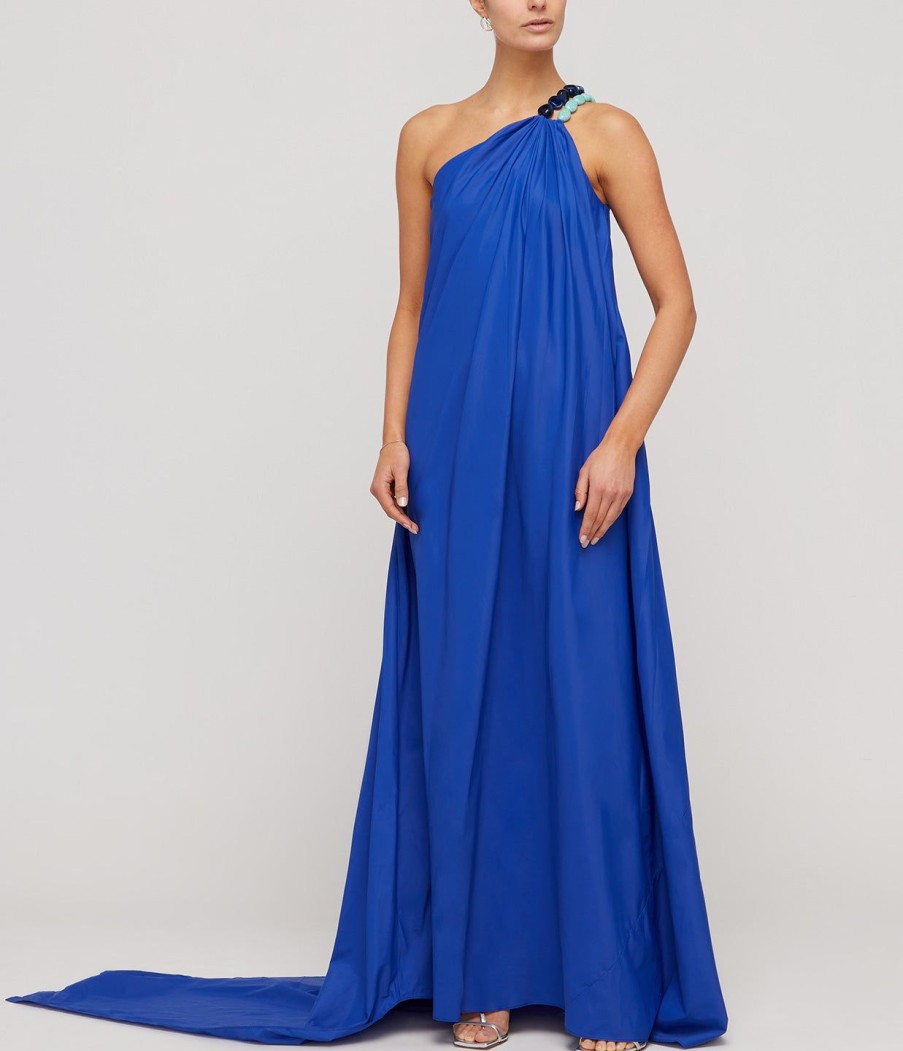 Clothing Staud | Mason One Shoulder Tie Gown In Lapis