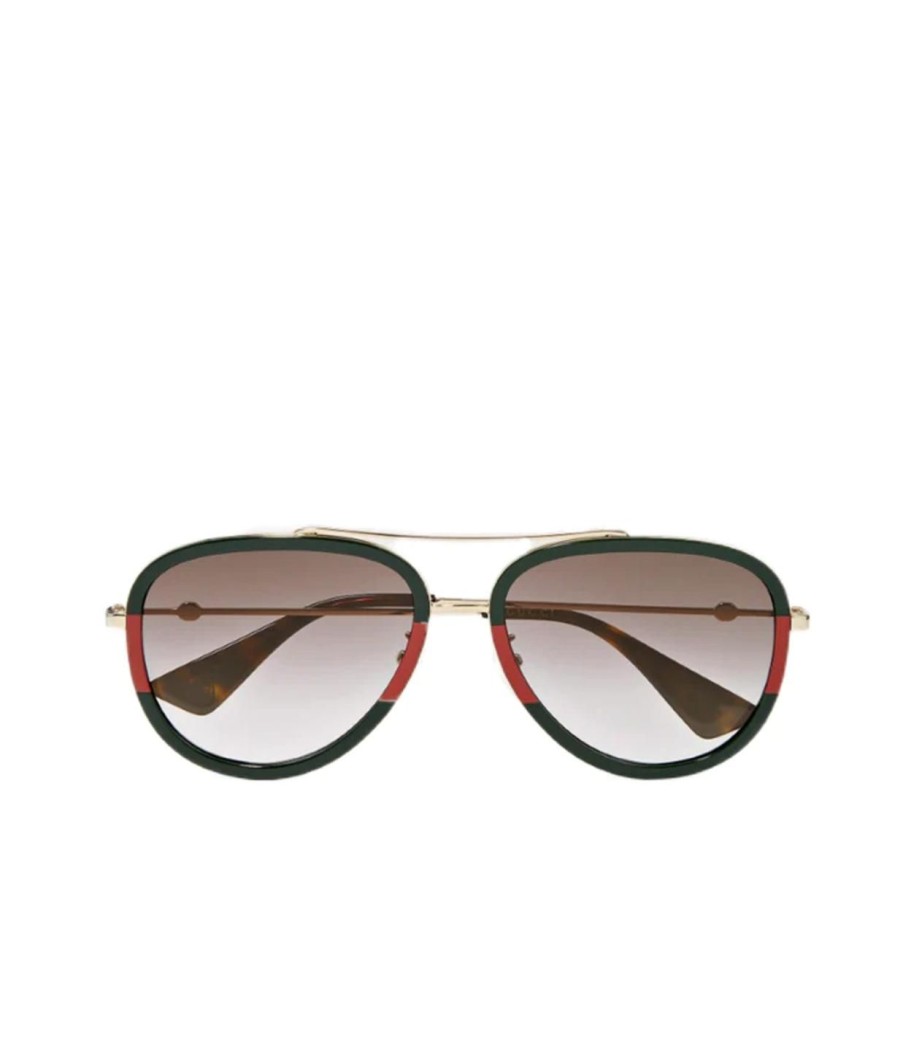 Accessories Gucci | Striped Aviator Sunglasses In Gold