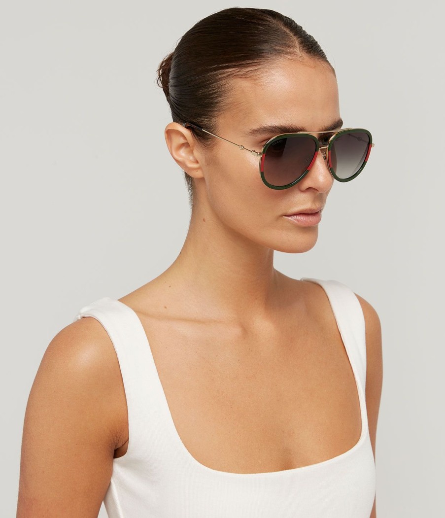 Accessories Gucci | Striped Aviator Sunglasses In Gold