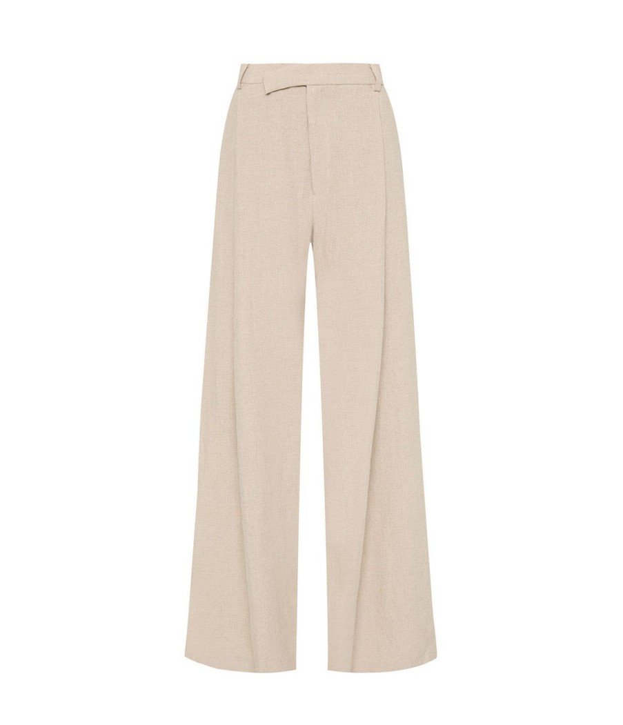 Clothing St Agni | Linen Overlap Waist Trousers In Natural