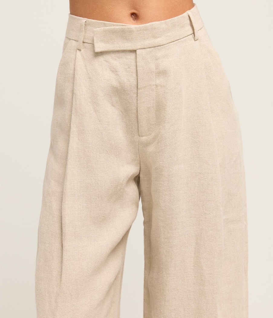 Clothing St Agni | Linen Overlap Waist Trousers In Natural