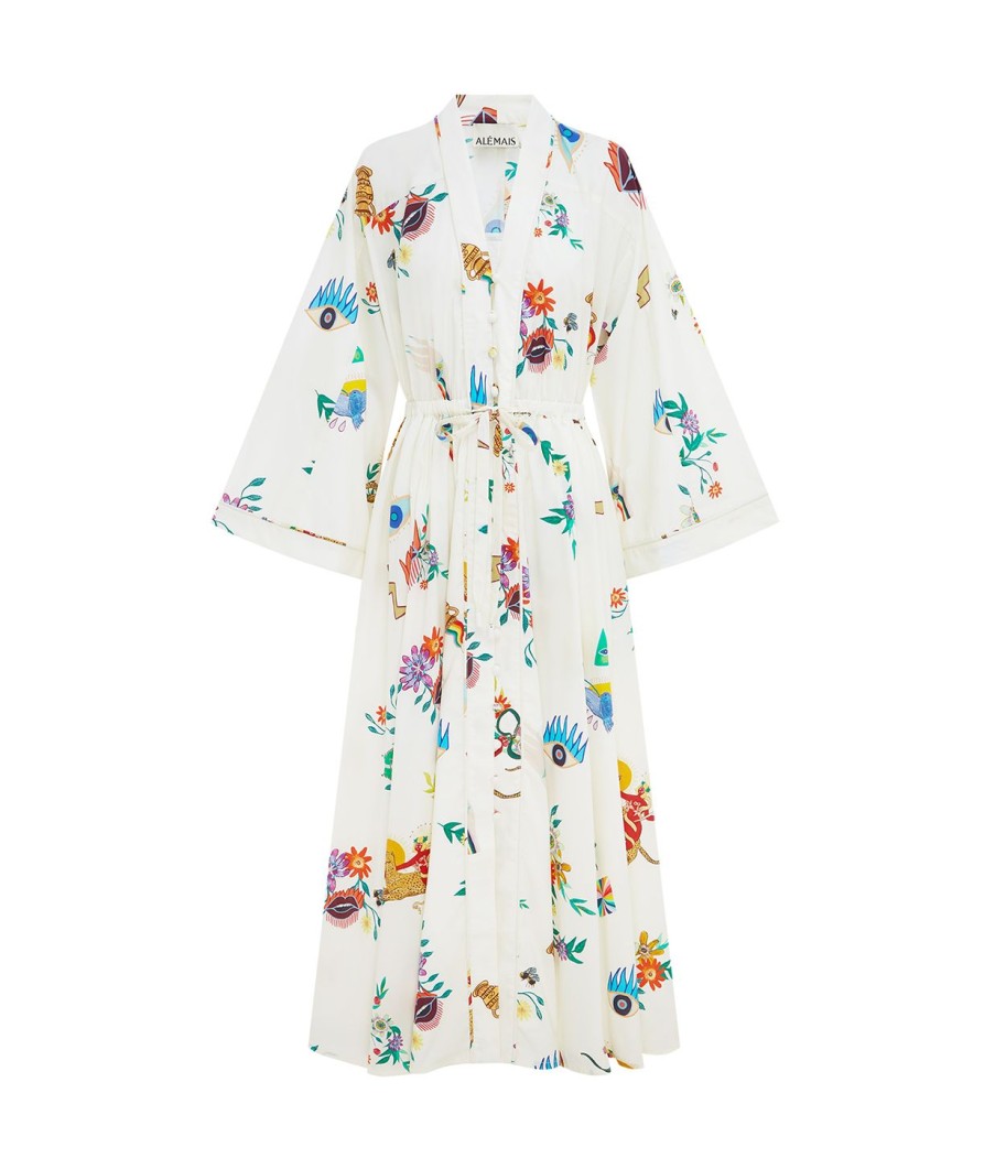 Clothing Alemais | Meagan Cotton Poplin Kaftan Dress In Cream Multi