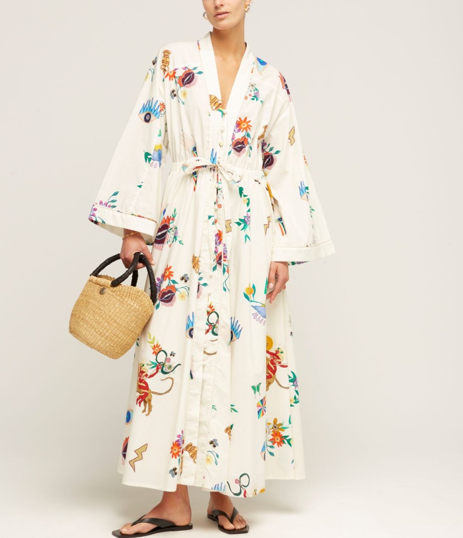 Clothing Alemais | Meagan Cotton Poplin Kaftan Dress In Cream Multi