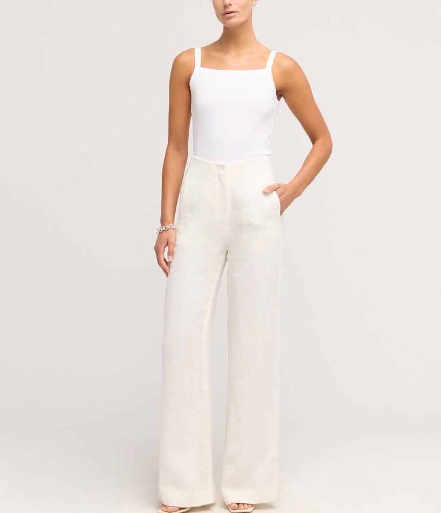 Clothing St Agni | Linen Wide Leg Pants In Ivory