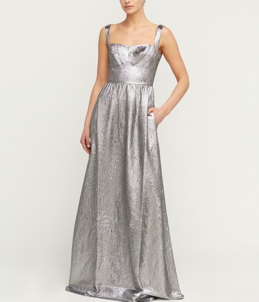 Clothing Saloni | Rachel Bodice Gown In Silver