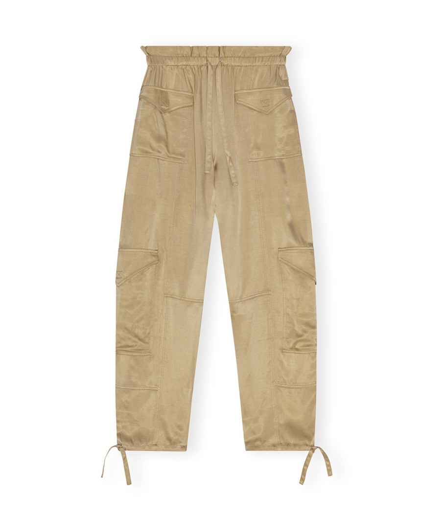 Clothing Ganni | Relaxed Satin Pants In Safari