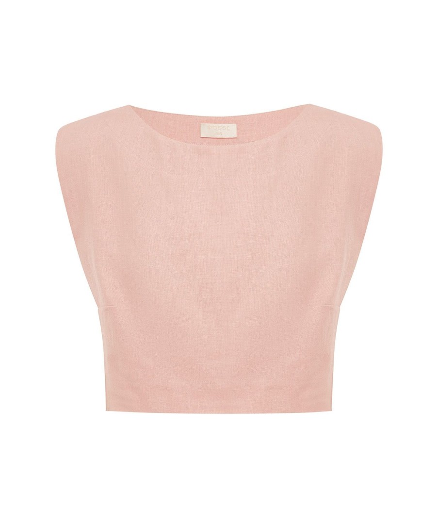 Clothing Posse | Martina Linen Crop Top In Silver Pink