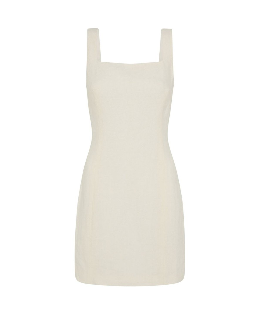 Clothing St Agni | Linen Square Neck Mini Dress In Ivory