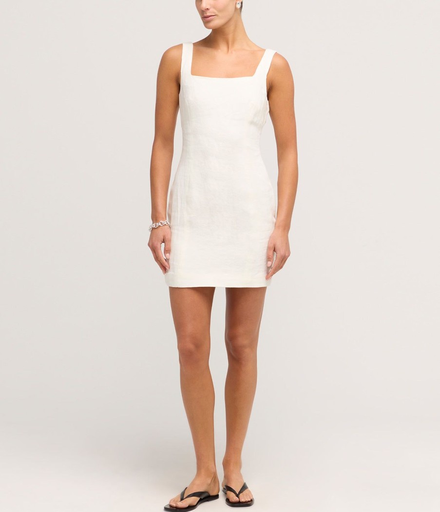 Clothing St Agni | Linen Square Neck Mini Dress In Ivory