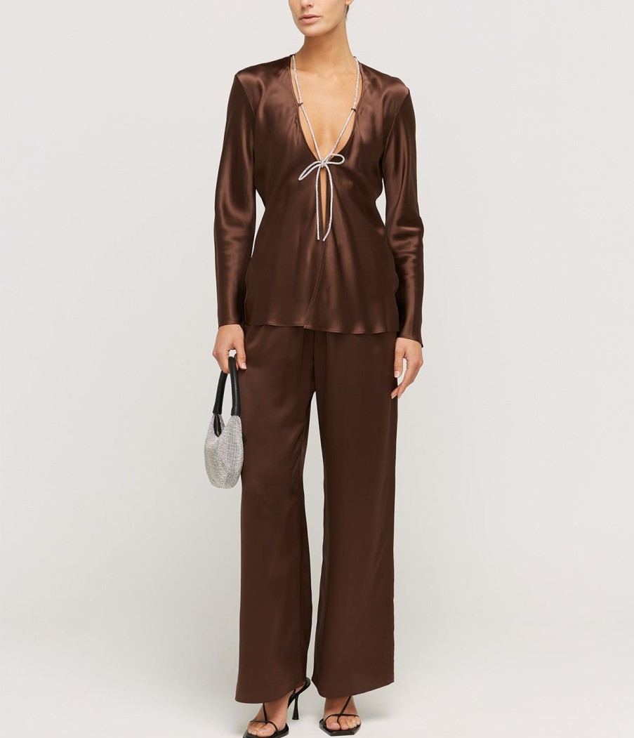 Clothing Michael Lo Sordo | Bias Silk Satin Lounge Shirt In Brown