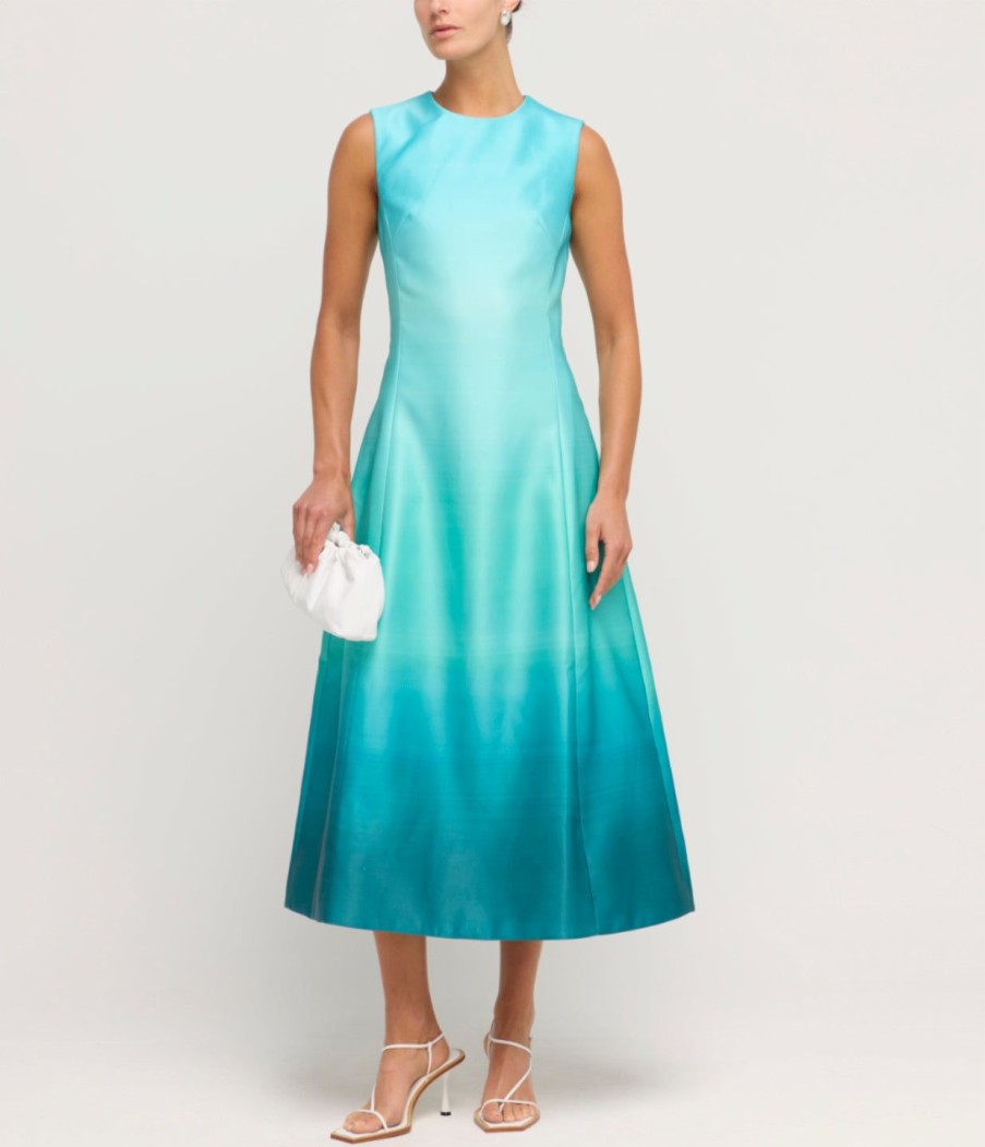 Clothing LEO LIN | Cleo Sleeveless Midi Dress In Ombre Aqua