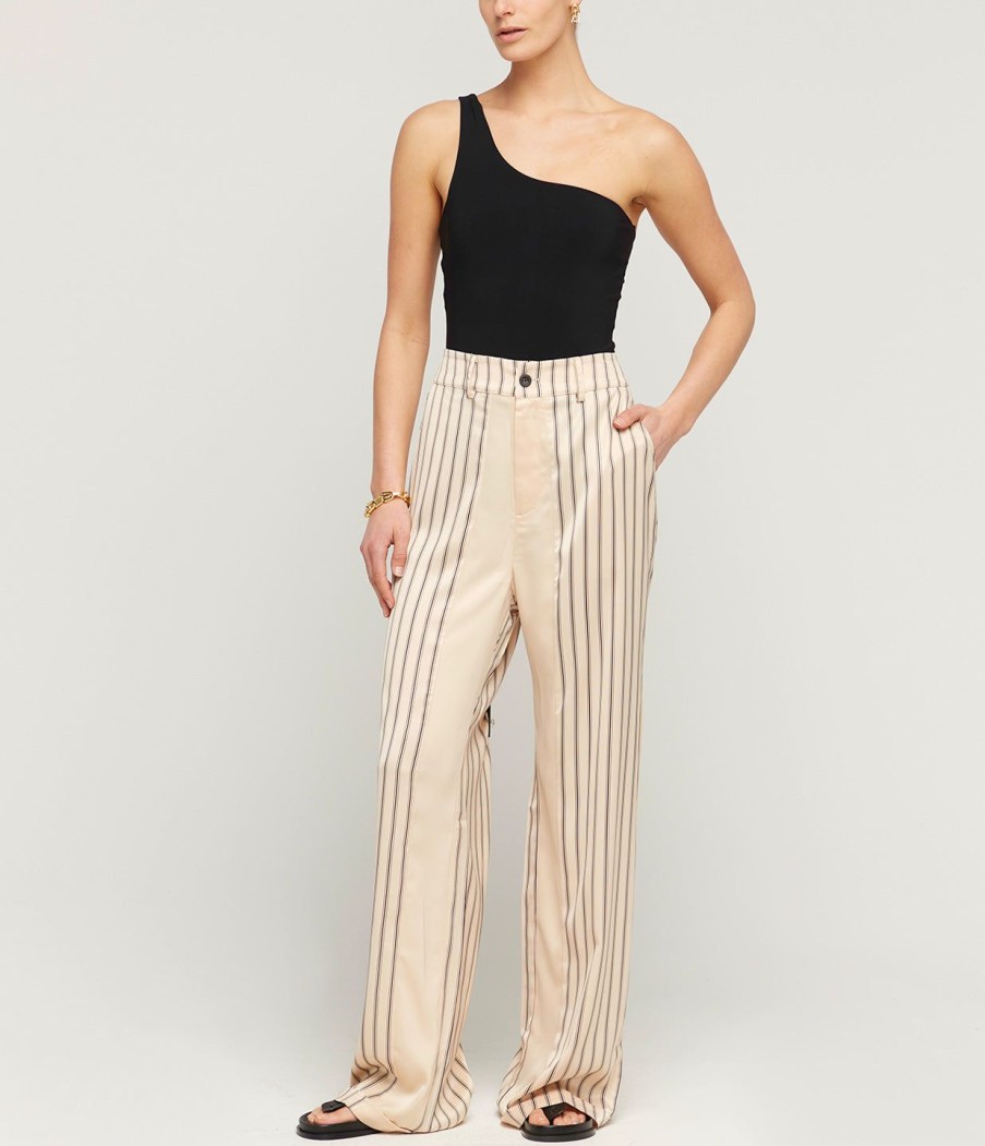 Clothing Solaqua | Gio Triple Stripe Tailored Silk Pants In Black And Ecru