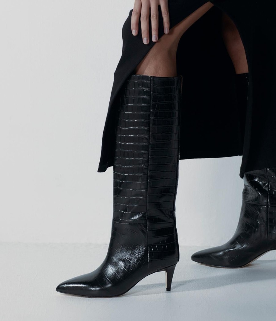 Shoes La Tribe | Sloane Knee Boot In Black Croc