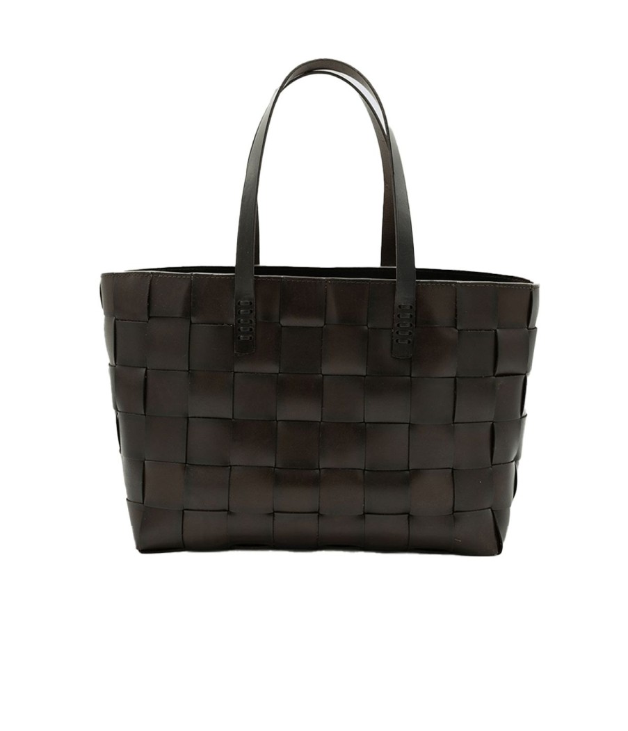 Accessories Dragon Diffusion | Japan Box Weave Basket Leather Bag In Dark Chocolate