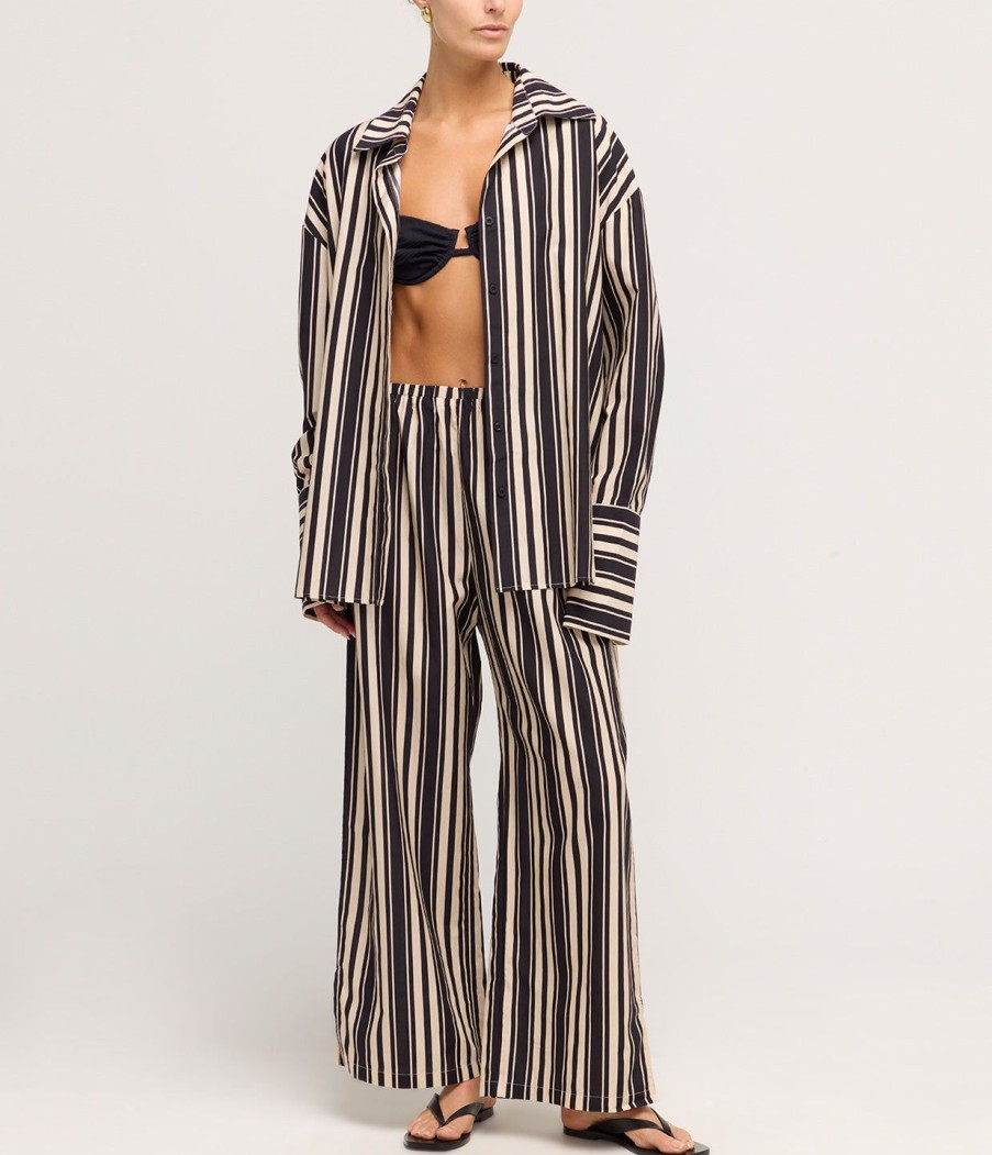 Clothing Solaqua | Giulia Silk Blend Pant In Cinque Stripe