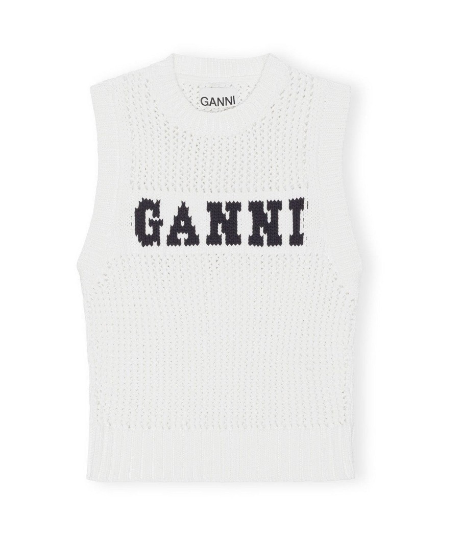 Clothing Ganni | Cotton Rope Sleeveless Vest In Egret