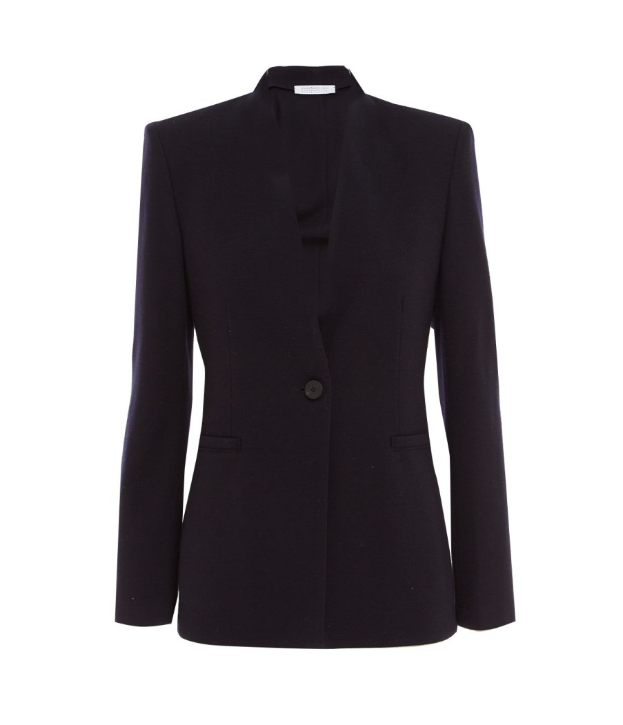 Clothing Harris Wharf London | Uncollared Merino Jacket In Navy Blue