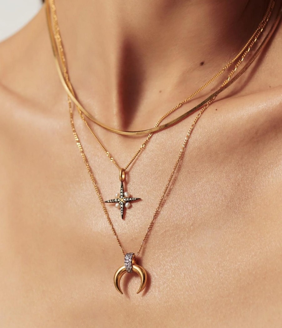 Accessories Missoma | Lucy Williams X Missoma Pave Horn Pendant Necklace In Gold And Cz