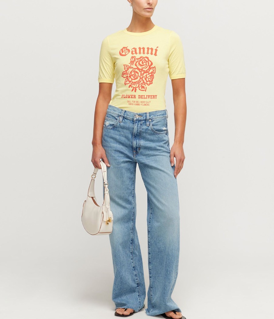 Clothing Ganni | Cotton Jersey Fitted T-Shirt In Yellow Cream