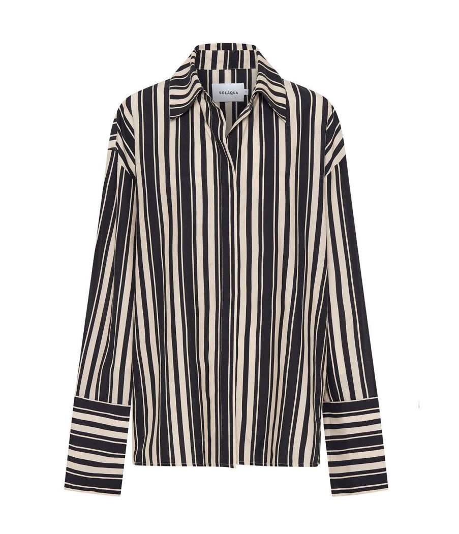 Clothing Solaqua | Amelie Silk Blend Shirt In Cinque Stripe