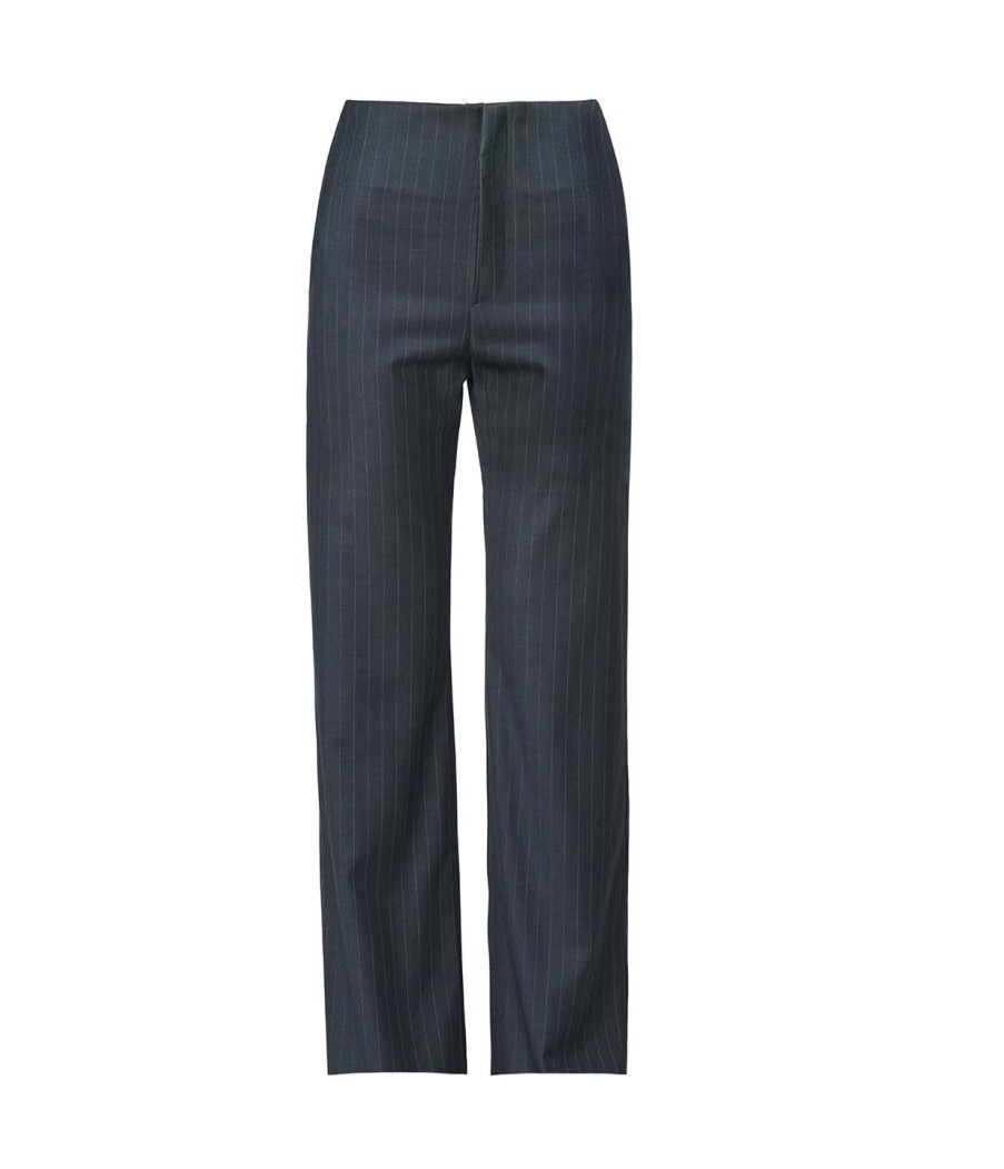 Clothing Wynn Hamlyn | Ally High Waisted Wool Trouser In Grey Pinstripe