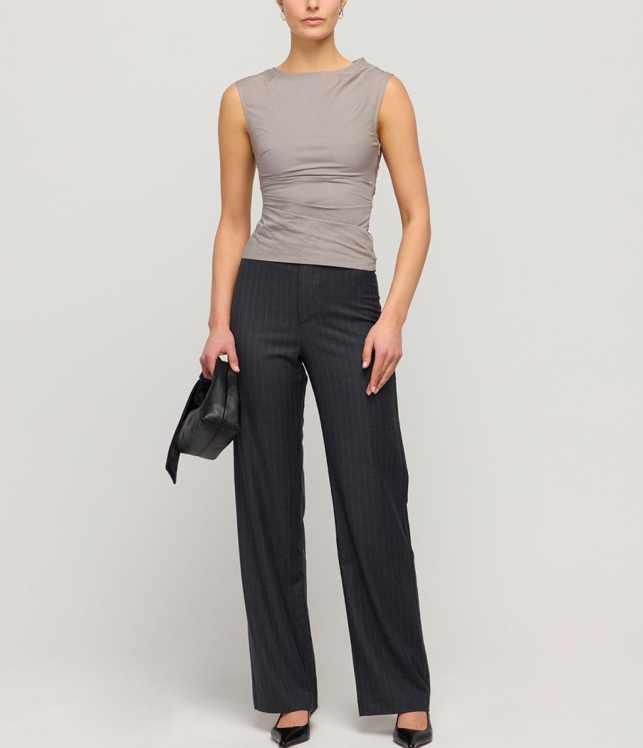 Clothing Wynn Hamlyn | Ally High Waisted Wool Trouser In Grey Pinstripe