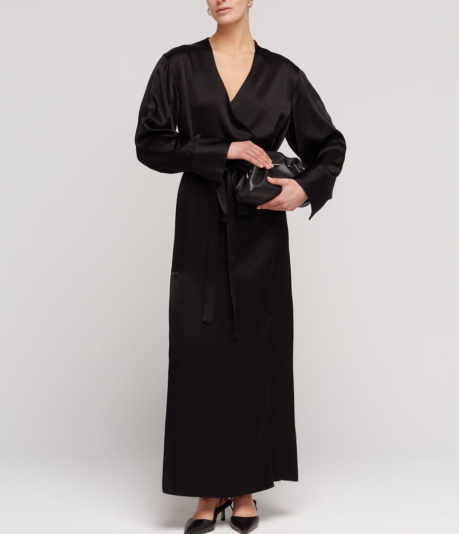 Clothing Esse Studios | Mono Double Satin Wrap Dress In Black