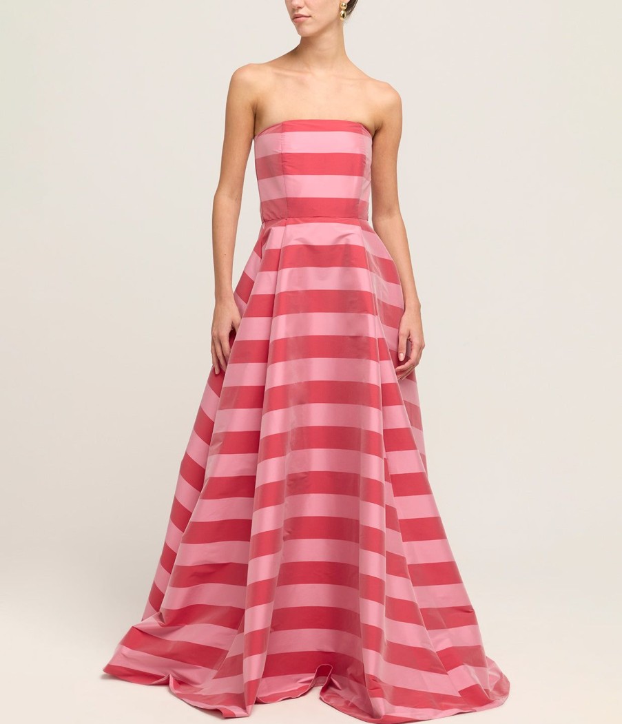 Clothing Bernadette | Isa Strapless Gown In Red And Winter Pink