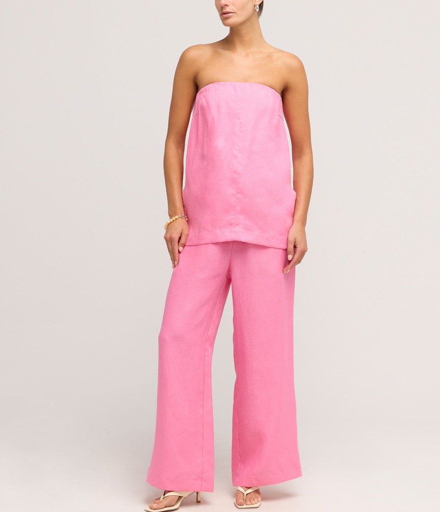 Clothing Bondi Born | Delphi Organic Linen Drawstring Pant In Rose