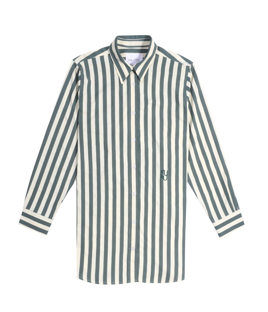 Clothing Yaitte | Buoy Striped Shirt In Green And Off White