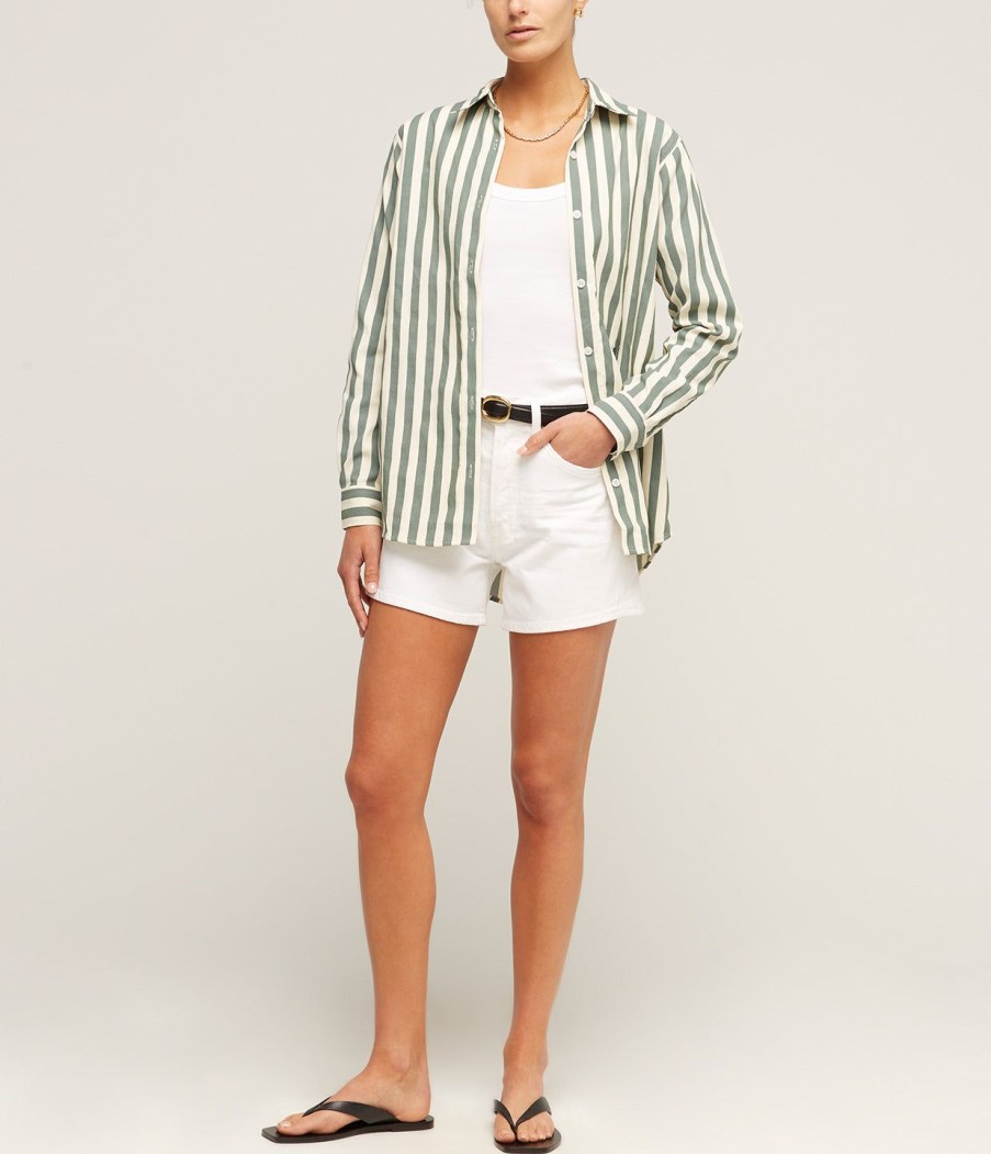 Clothing Yaitte | Buoy Striped Shirt In Green And Off White