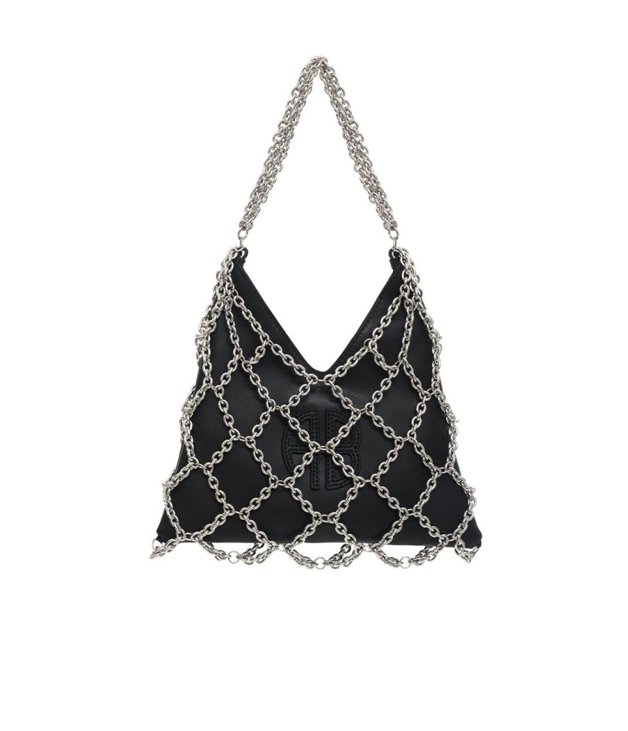 Accessories Anine Bing | Mini Gaia Chain Bag In Black And Silver