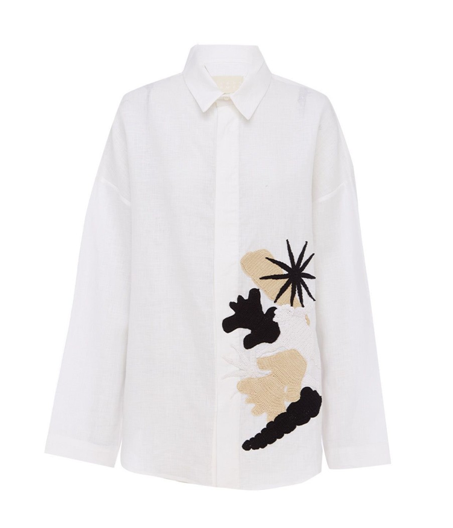 Clothing Albus Lumen | Fisherman Shirt With Crochet Detail In White