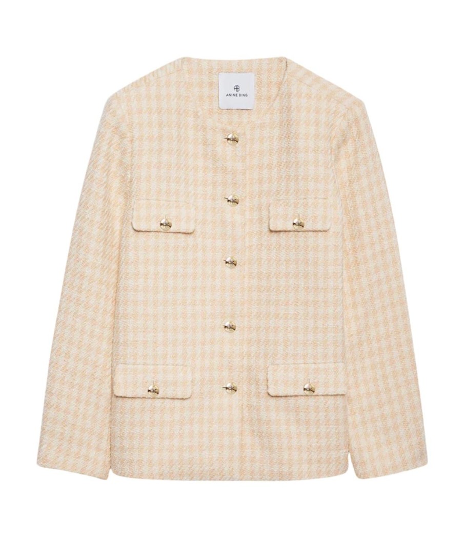 Clothing Anine Bing | Janet Jacket In Cream And Peach Houndstooth