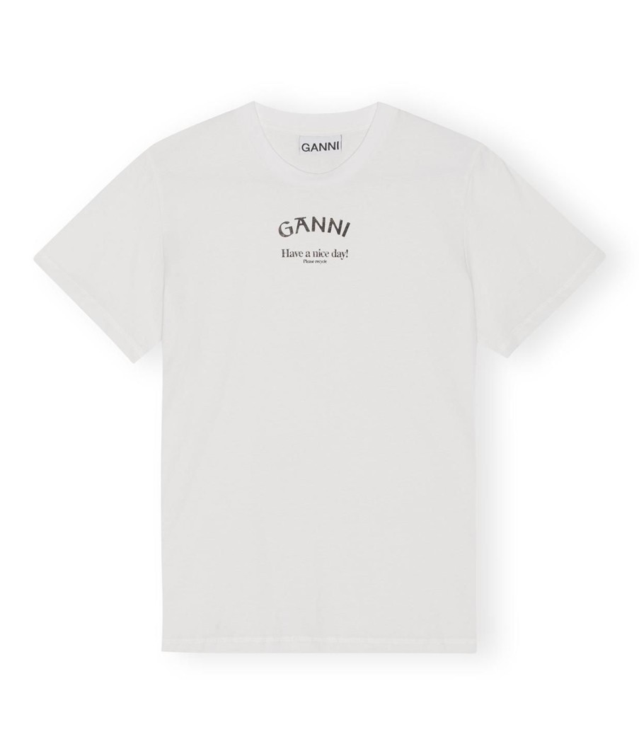 Clothing Ganni | Thin Jersey Relaxed T-Shirt In Bright White