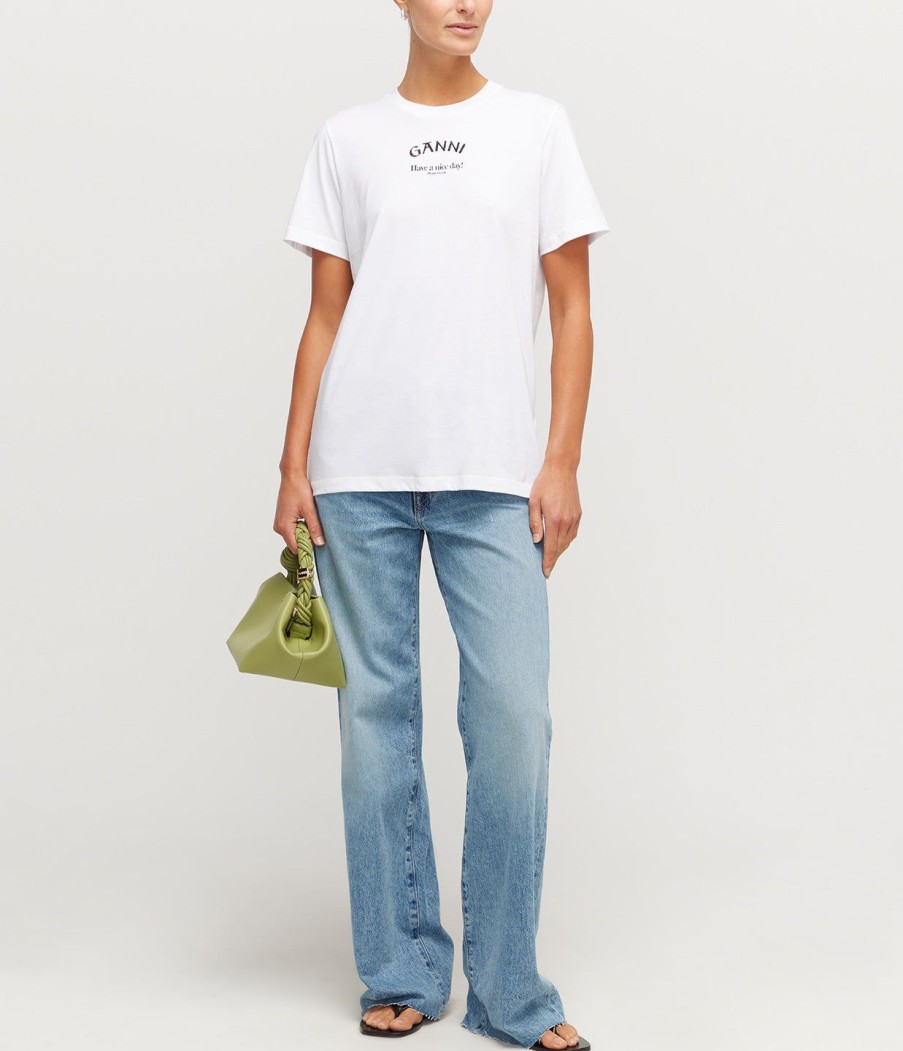 Clothing Ganni | Thin Jersey Relaxed T-Shirt In Bright White