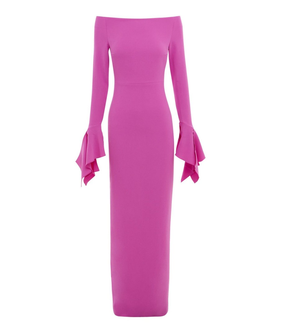 Clothing Solace London | Amalie Long Sleeve Crepe Dress In Pink