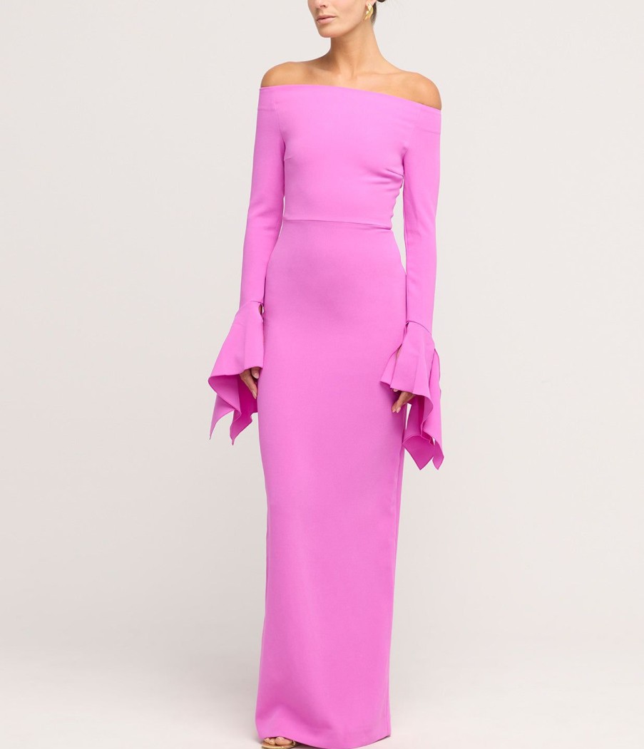 Clothing Solace London | Amalie Long Sleeve Crepe Dress In Pink