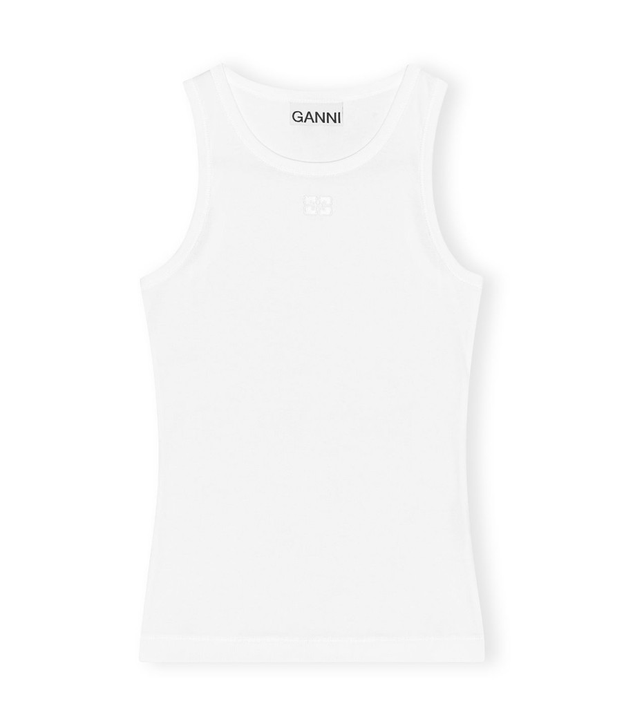 Clothing Ganni | Cotton Ribbed Tank Top In White