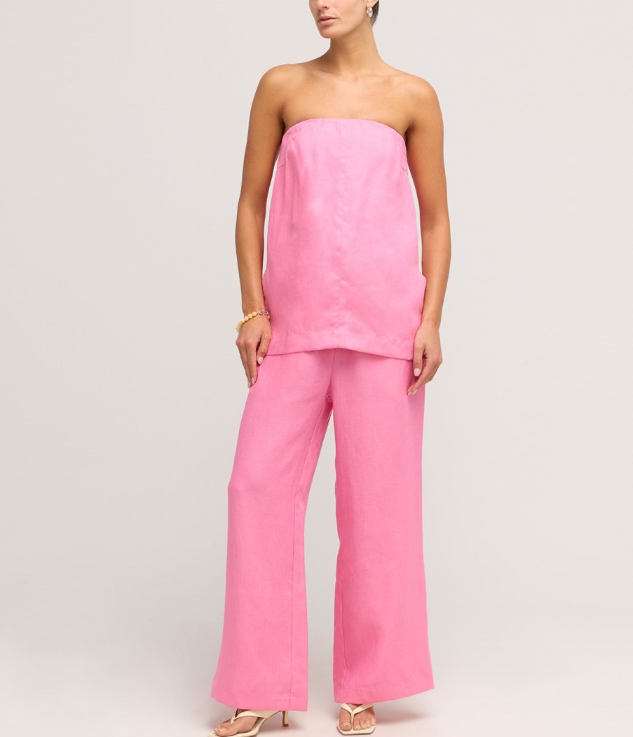 Clothing Bondi Born | Delphi Organic Linen Strapless Top In Rose