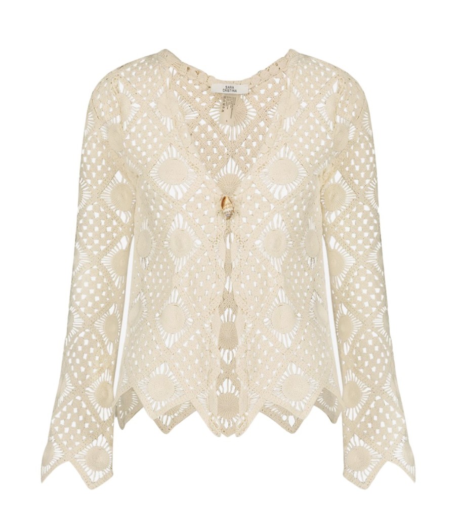 Clothing Sara Cristina | Nerea Crochet Long Sleeve Top In Natural Lace