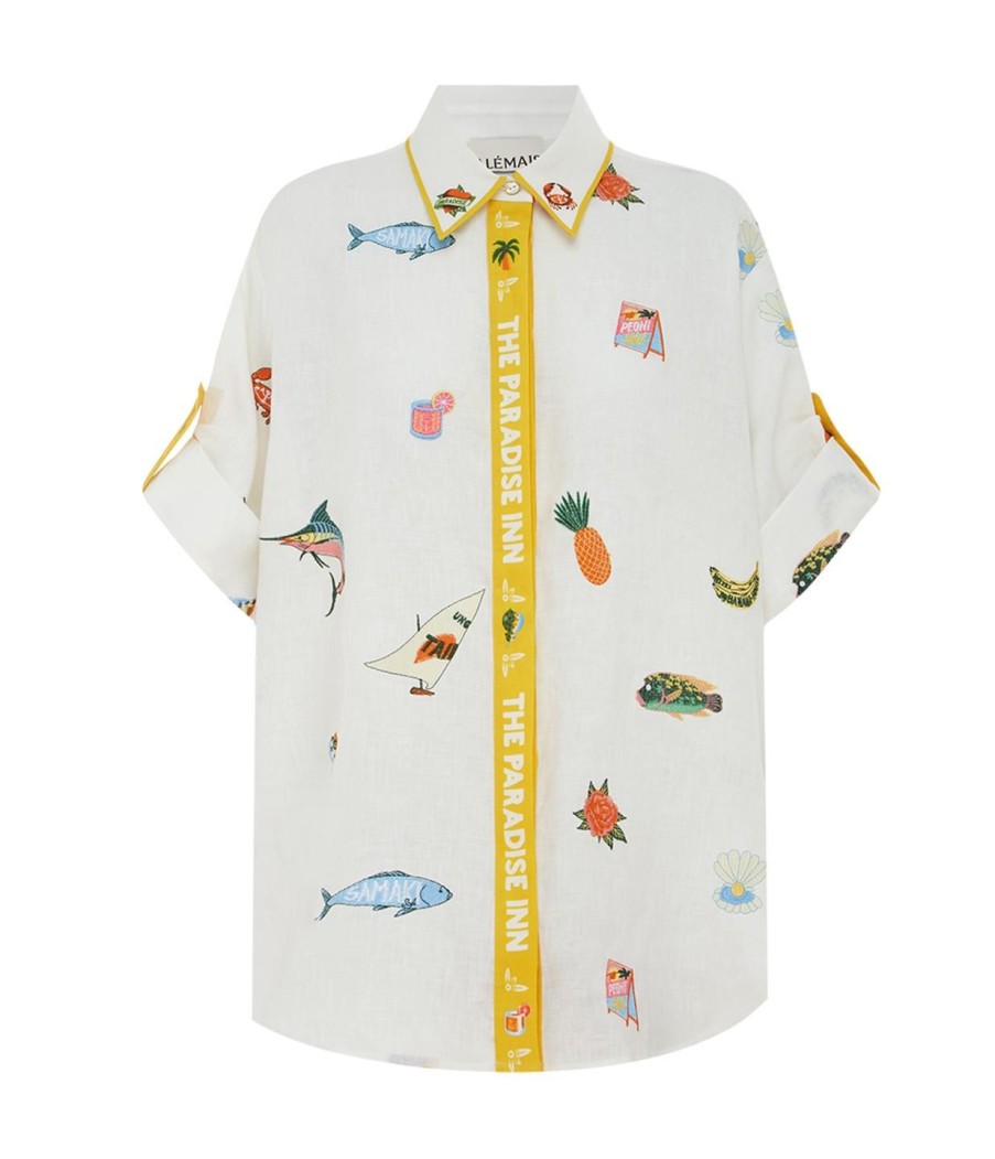 Clothing Alemais | Blue Marlin Embroidered Shirt In Cream