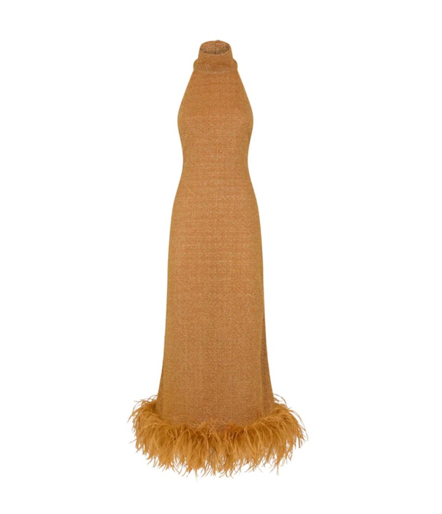 Clothing Oseree | Lumiere Plumage Turtleneck Dress In Toffee